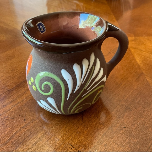 Other - Mexican Pottery Small Pitcher Hand Painted, floral and butterflies, 4” NEW